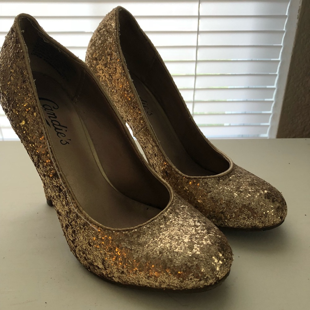 Candies gold glitter heels